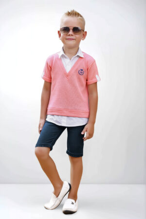 Boys' Peach Layered Shirt & Shorts Set