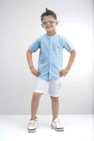 Boys' Light Blue Striped Shirt & White Shorts