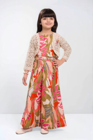 Line Up Floral Print Jumpsuit with Crochet Shrug for Girls