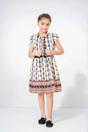 Tiny Baby Girls’ Black & White Tribal Print Cotton Dress – Elegant Ethnic-Inspired Casual Wear