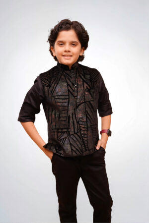 Boys Black Ethnic Jacket Set