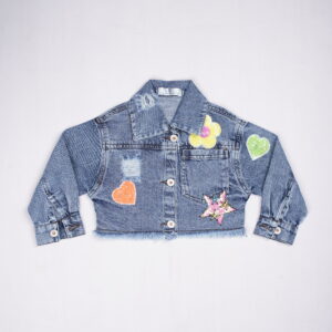 Girls Ice Blue Denim Jacket with Sequin Patches