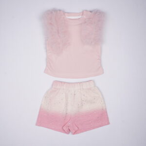 Girls Pink Ruffle Sleeve Shorts Se