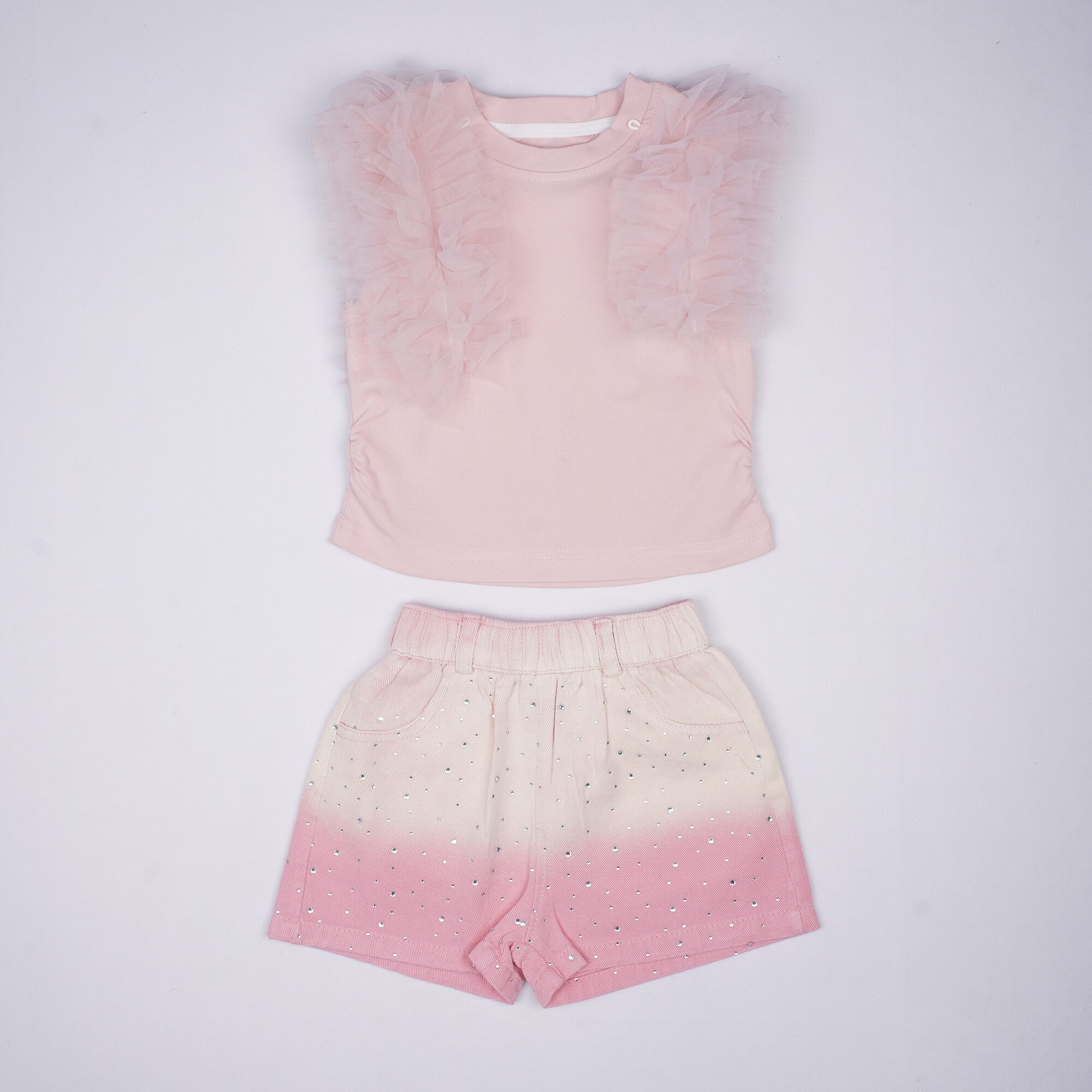 Girls Pink Ruffle Sleeve Shorts Se