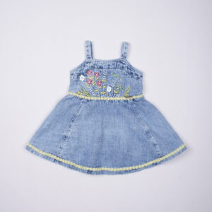 Girls Embroidered Denim Frock