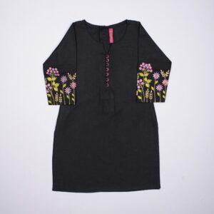 Girls Black Embroidered Kurti Set