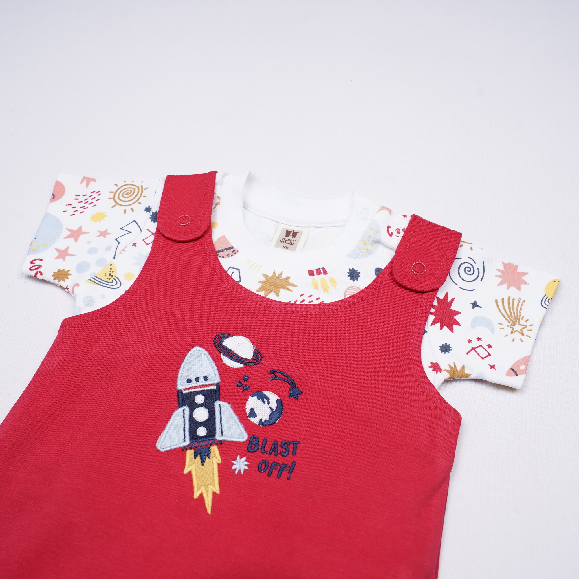 Baby Boys Rocket Print Dungaree Set – Red