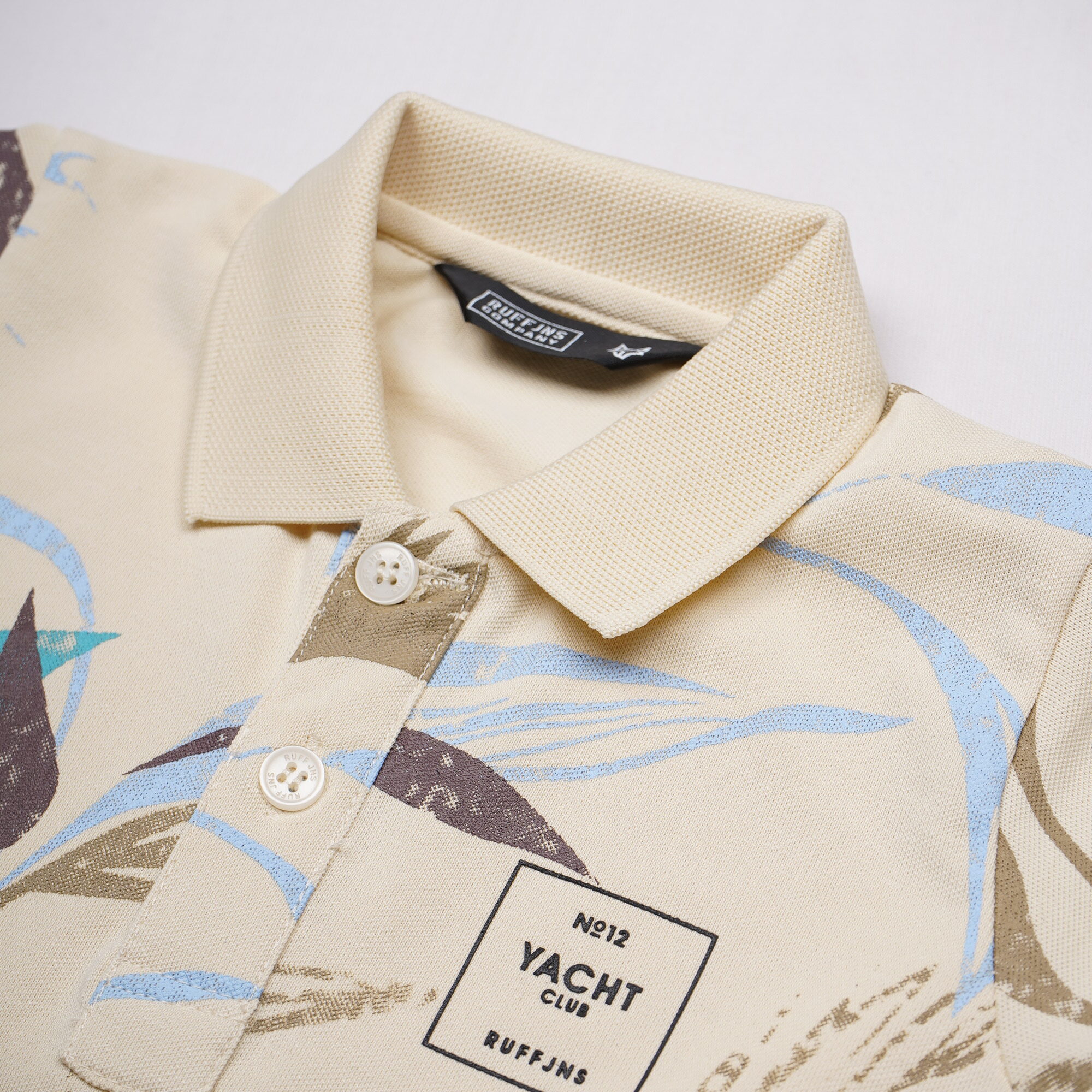 RUFFJNS Boys Beige Yacht Club Printed Polo T-Shirt