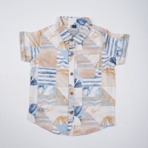 Ruff Boys Printed Casual Shirt – Mustard & Blue