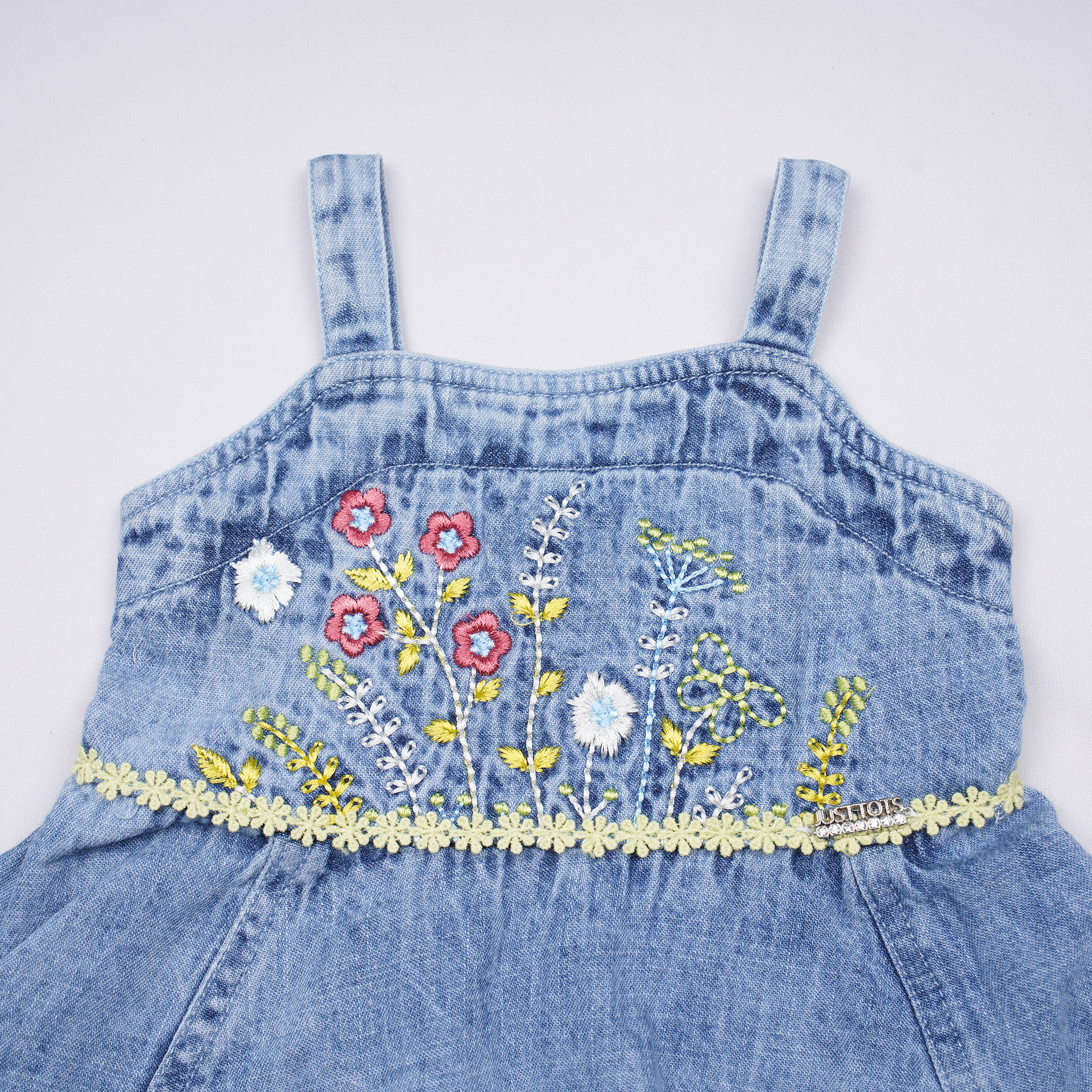 Girls Embroidered Denim Frock