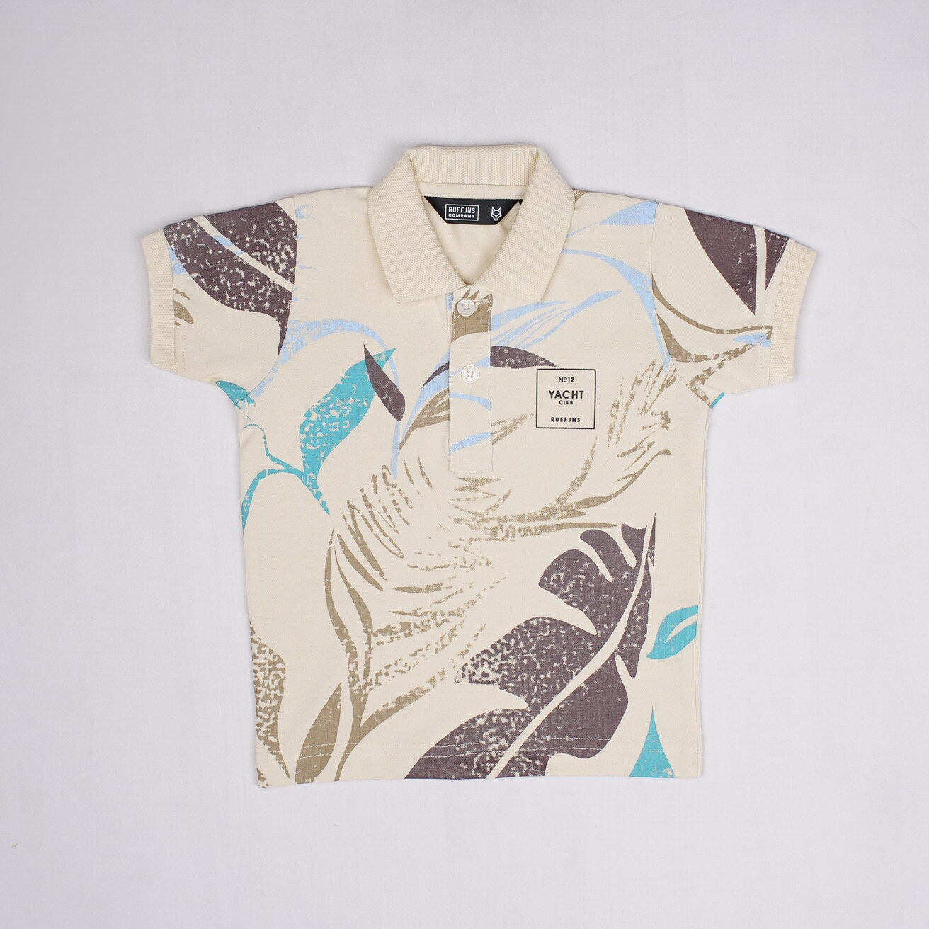 RUFFJNS Boys Beige Yacht Club Printed Polo T-Shirt