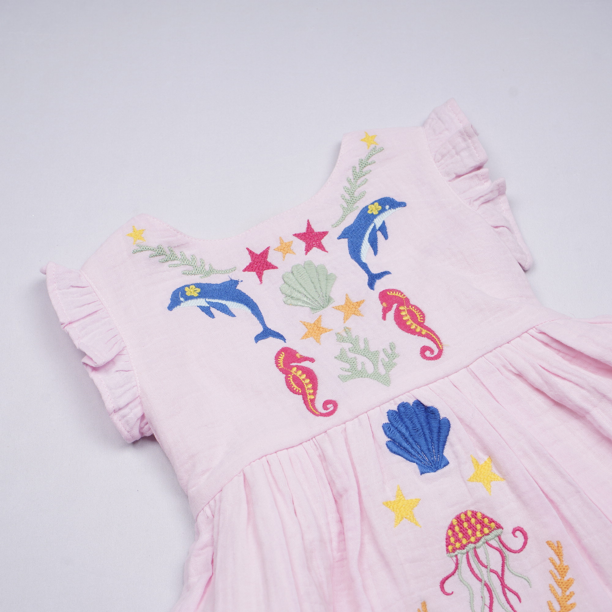 Tiny Twills Pink Embroidered Girls Frock