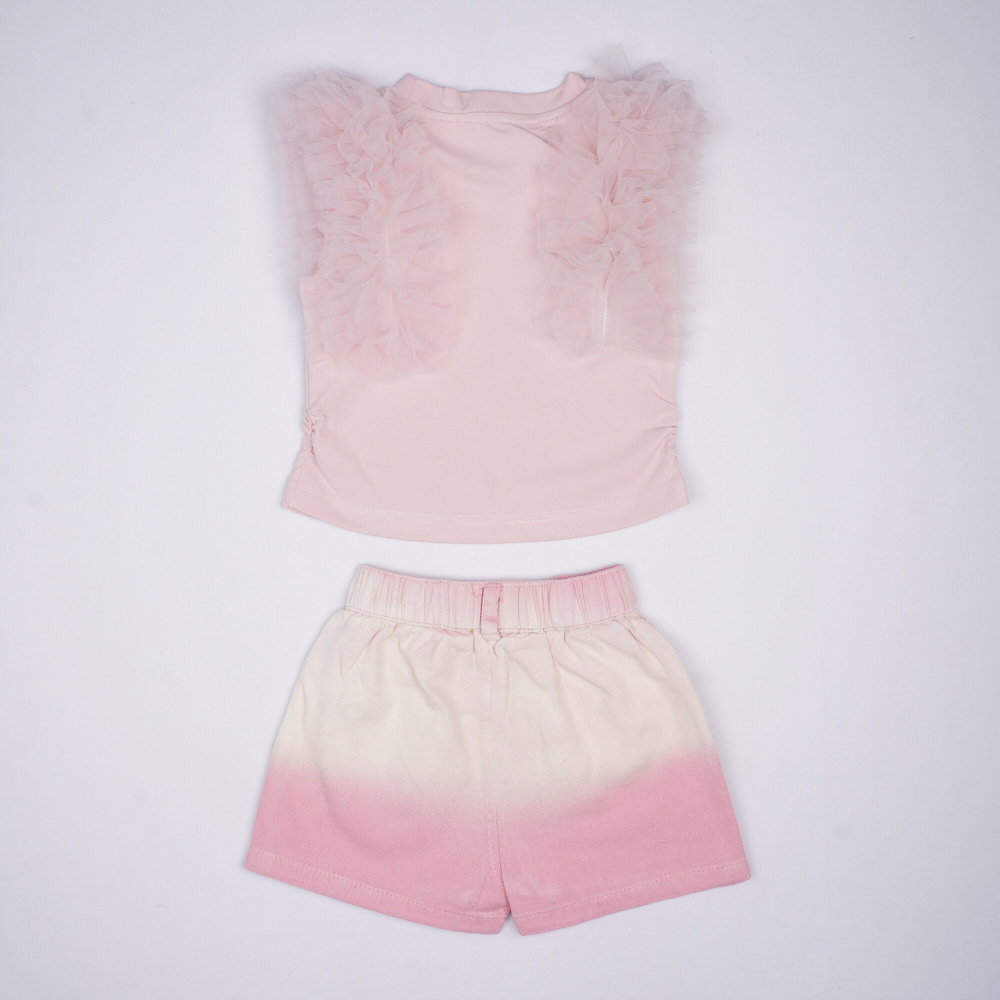 Girls Pink Ruffle Sleeve Shorts Se