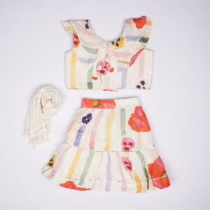 Floral Printed Girls Choli – Cream
