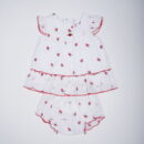 Strawberry Print Girls Dress Set – White & Red