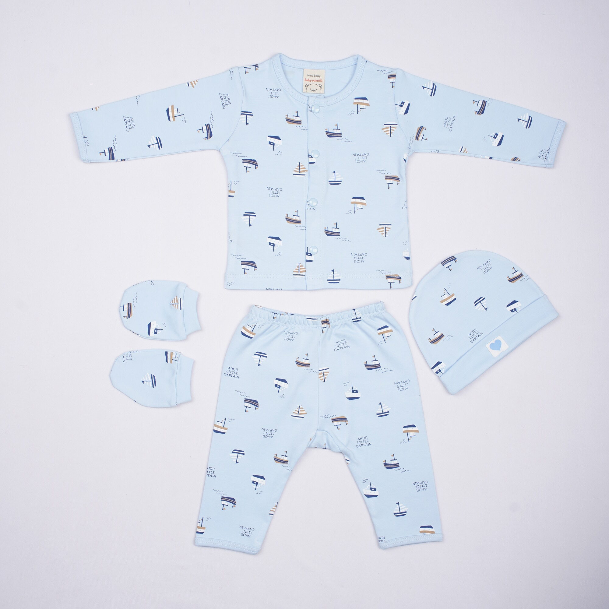 Baby Naturelle Newborn Gift Set – Blue Boat Print