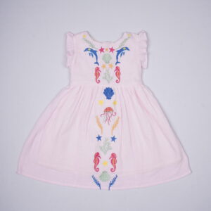 Tiny Twills Pink Embroidered Girls Frock