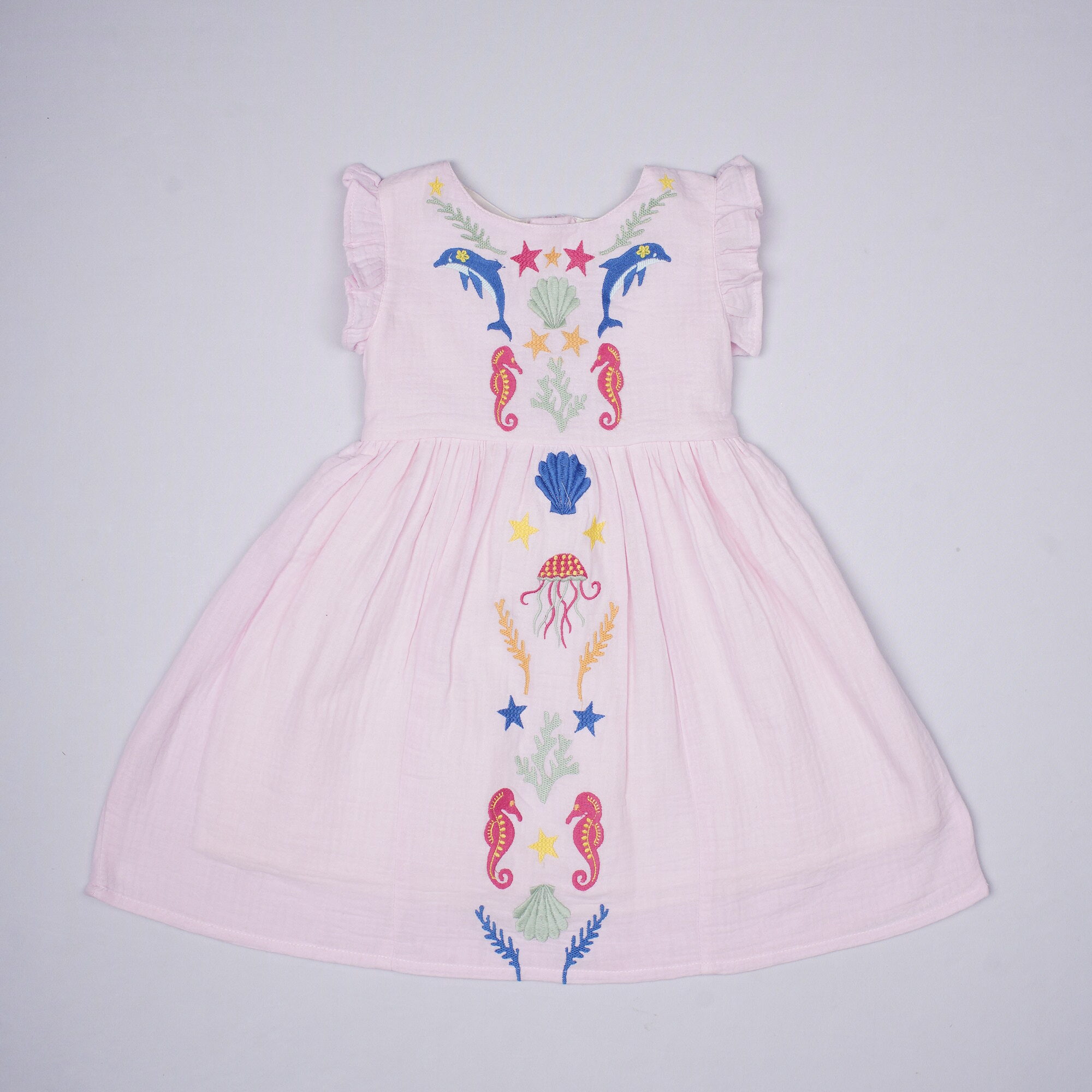 Tiny Twills Pink Embroidered Girls Frock