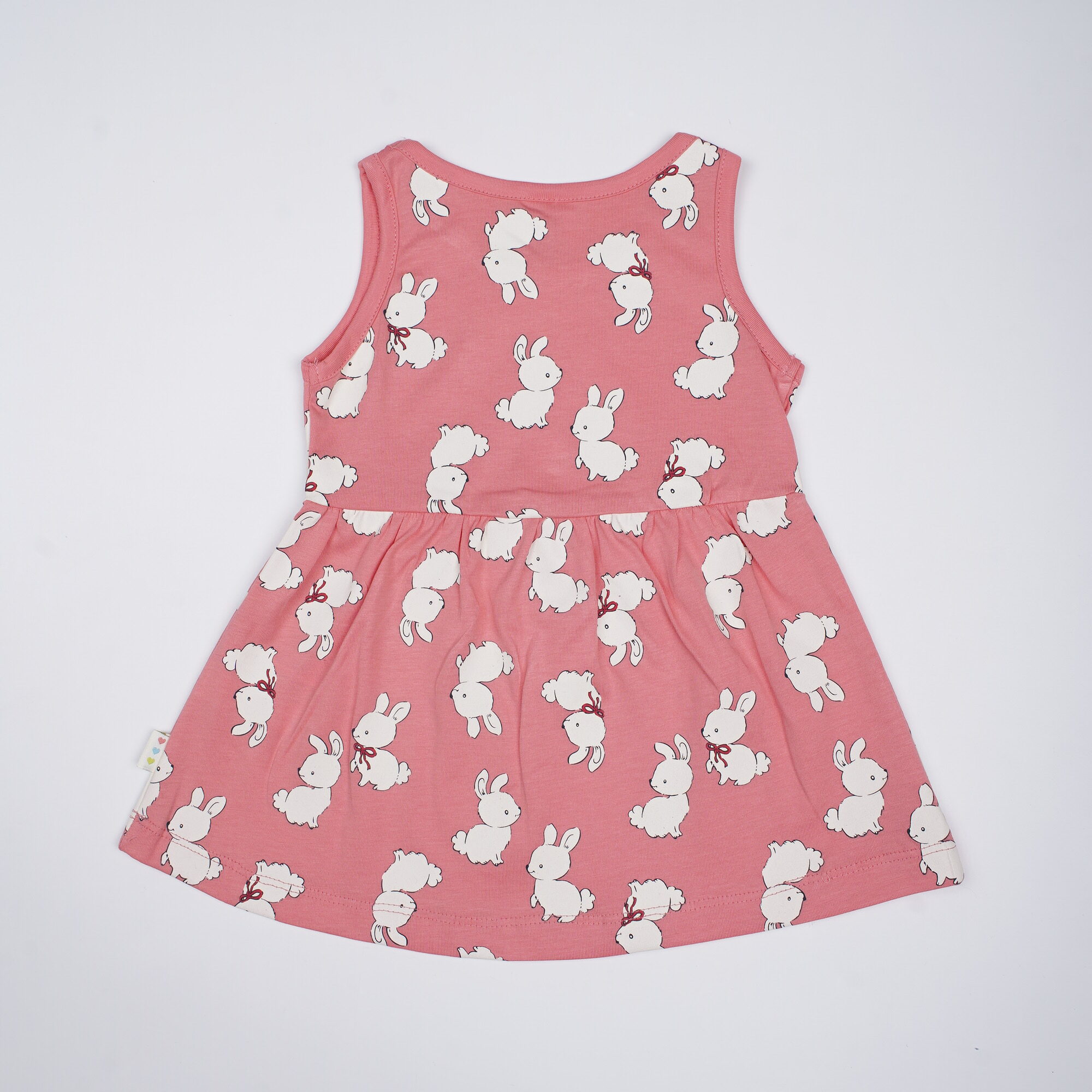 Bunny Print Sleeveless Kids Frock – Pink