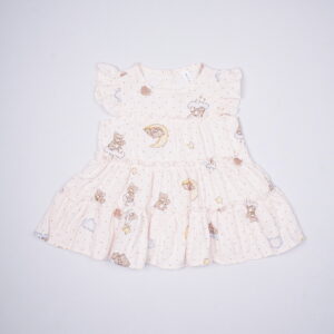 Girls Peach Printed Frock