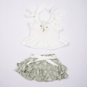Little Raya Girls Stylish Smocked Dress Set – Green & White