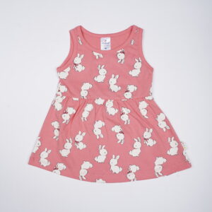 Bunny Print Sleeveless Kids Frock – Pink