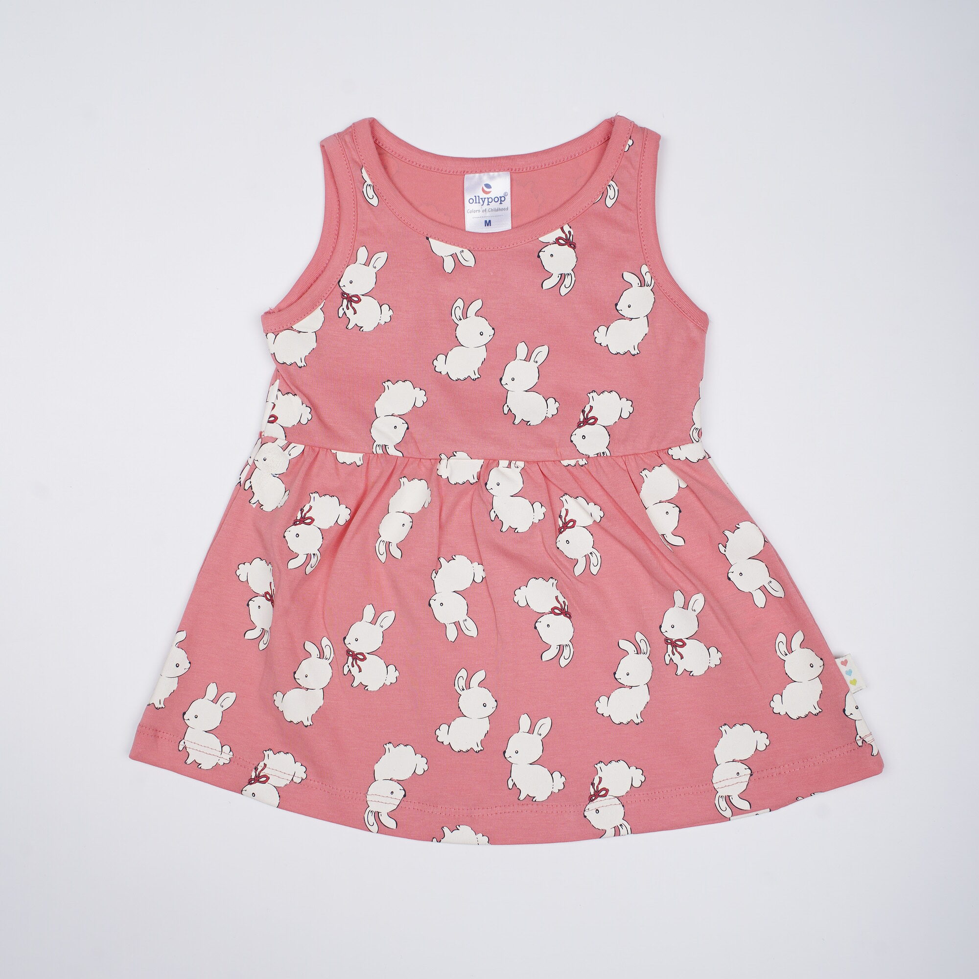 Bunny Print Sleeveless Kids Frock – Pink