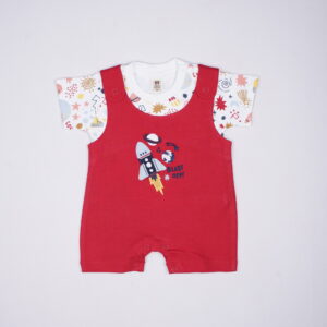 Baby Boys Rocket Print Dungaree Set – Red