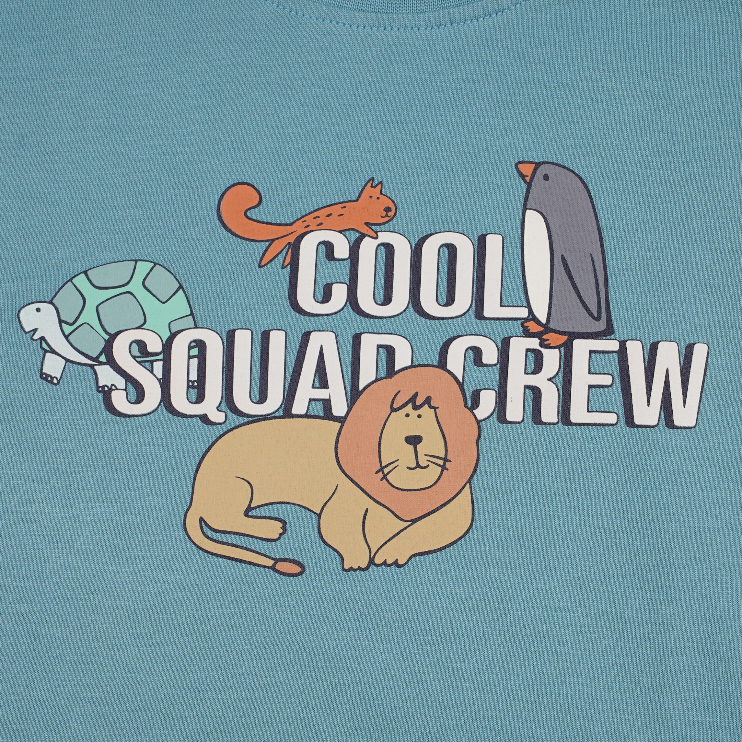 Kids Teal Blue “Cool Squad Crew” Printed T-Shirt