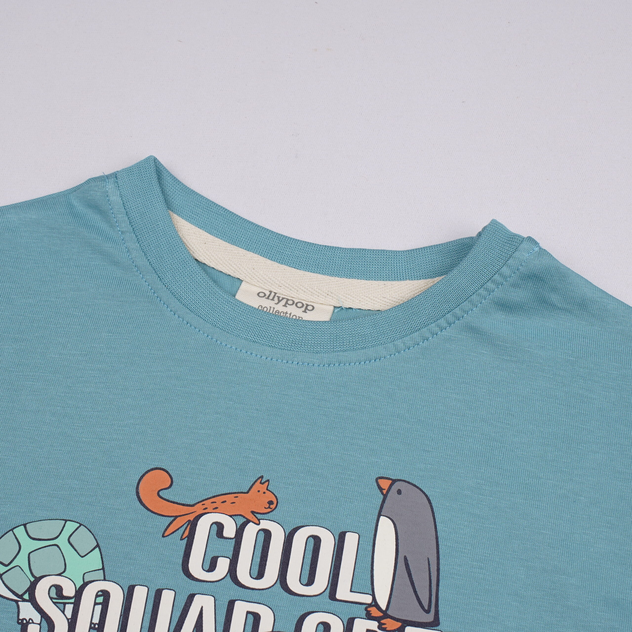 Kids Teal Blue “Cool Squad Crew” Printed T-Shirt