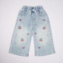 Urbantots Cherry & Bow Embroidered Light Blue Denim Jeans for Kids