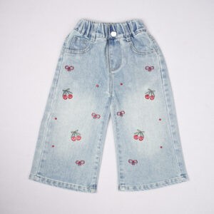 Urbantots Cherry & Bow Embroidered Light Blue Denim Jeans for Kids