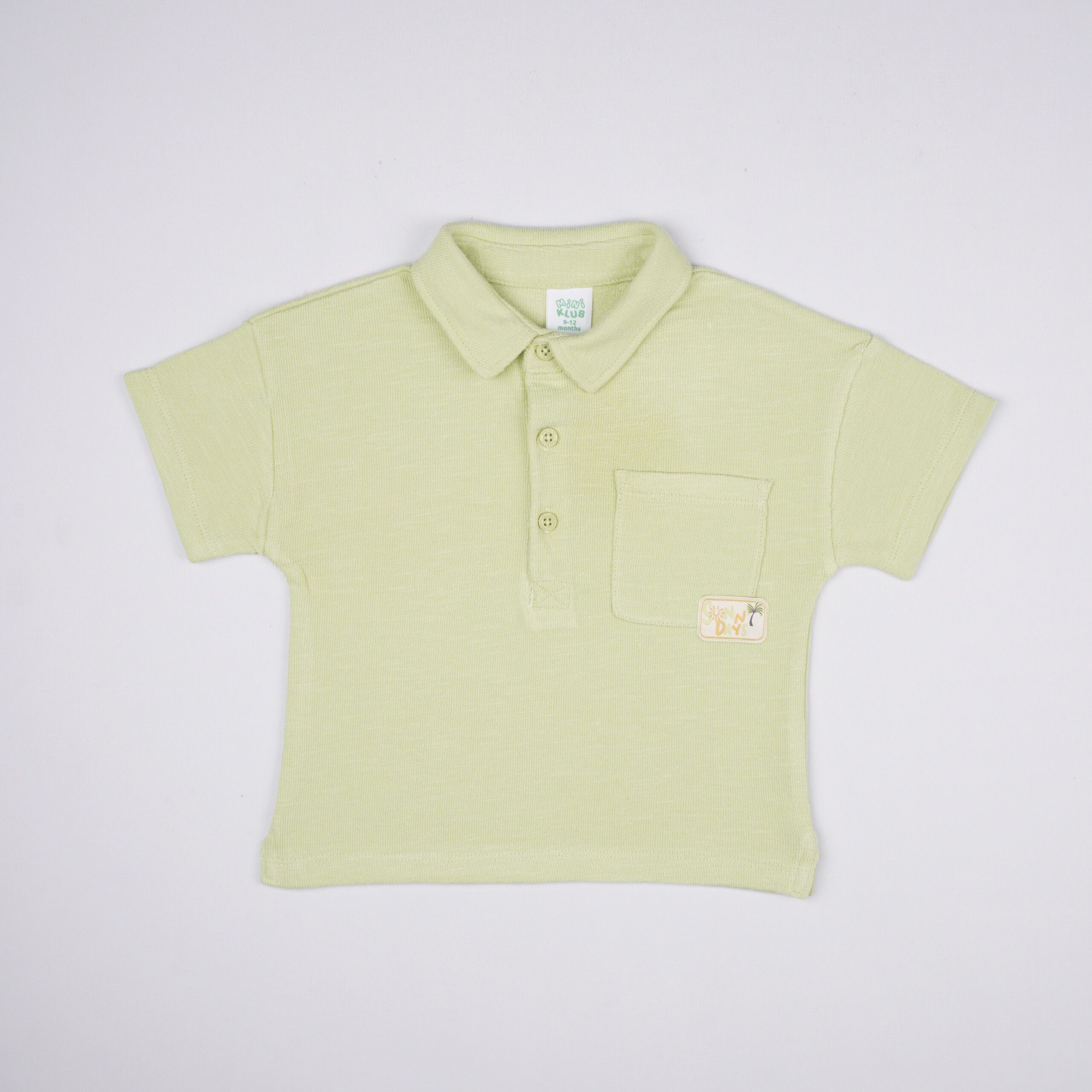 Mini Klub Boys Lime Green Textured Cotton Polo T-Shirt