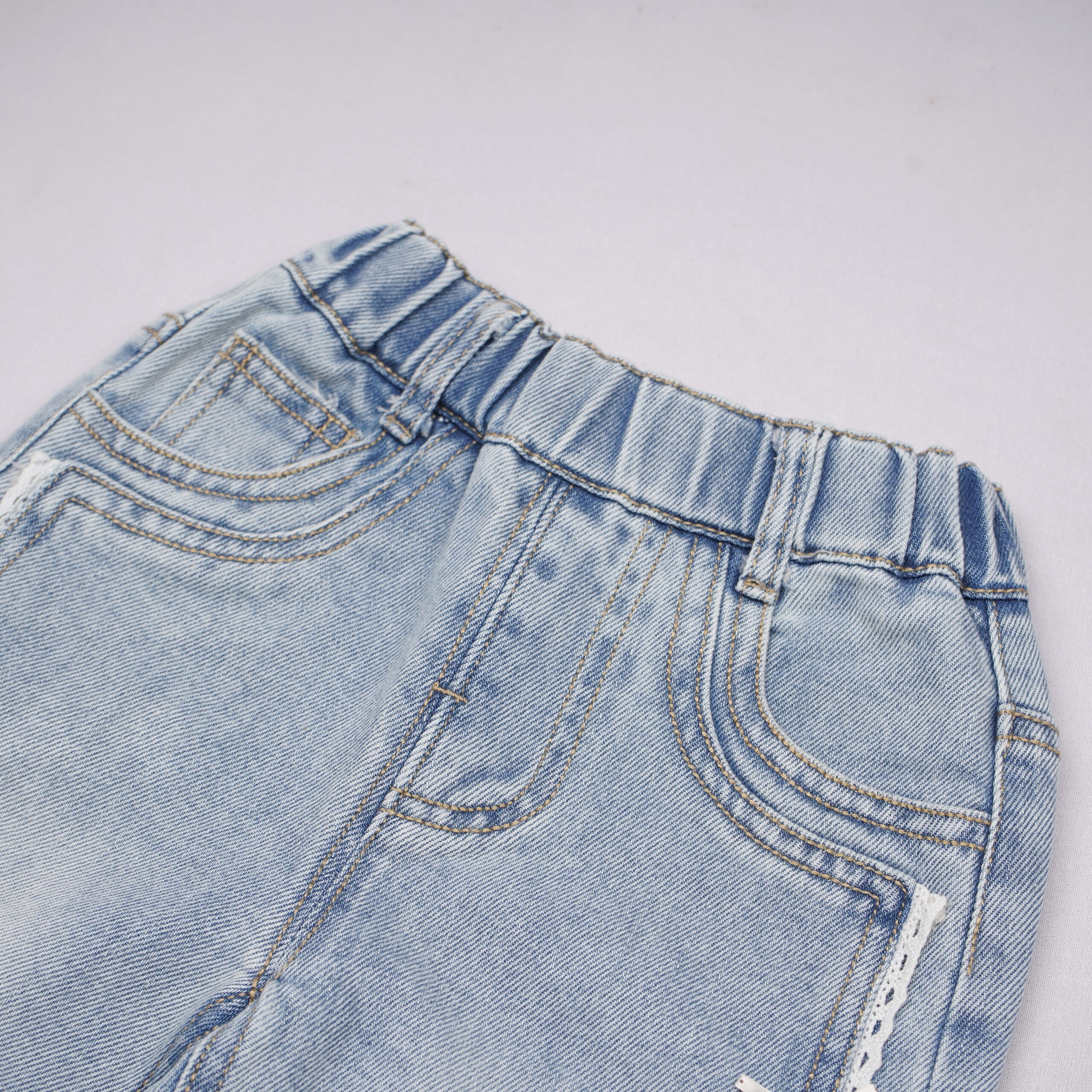 Urbantots Side-Lace Trim & Bow Light Blue Denim Jeans for Kids