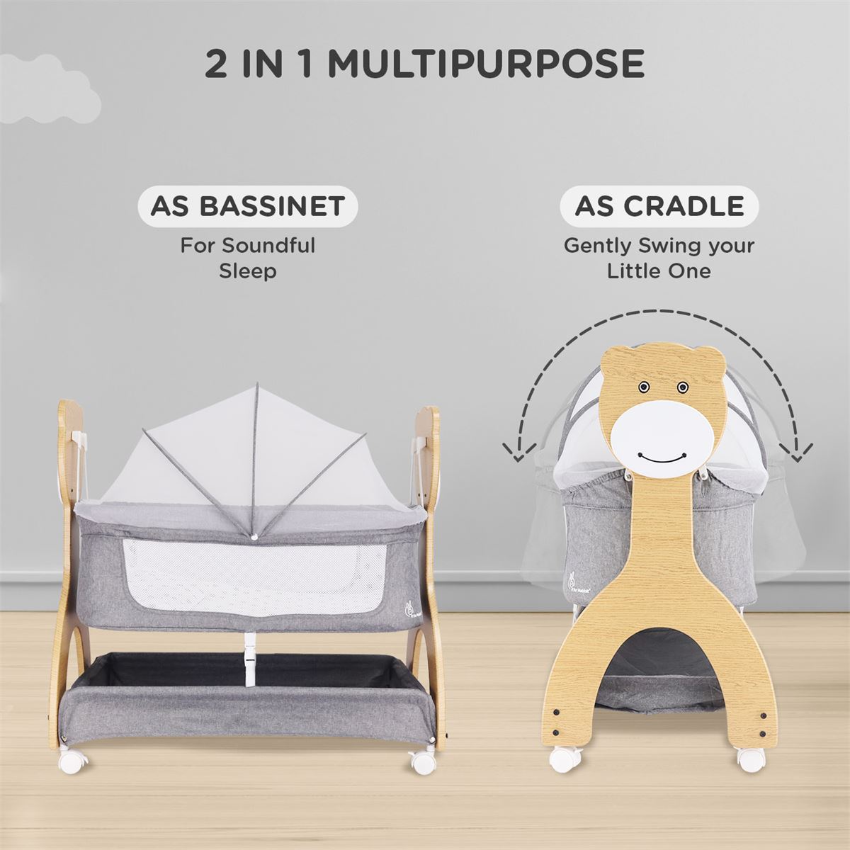 R for Rabbit Wooden Finish Baby Cradle & Bassinet