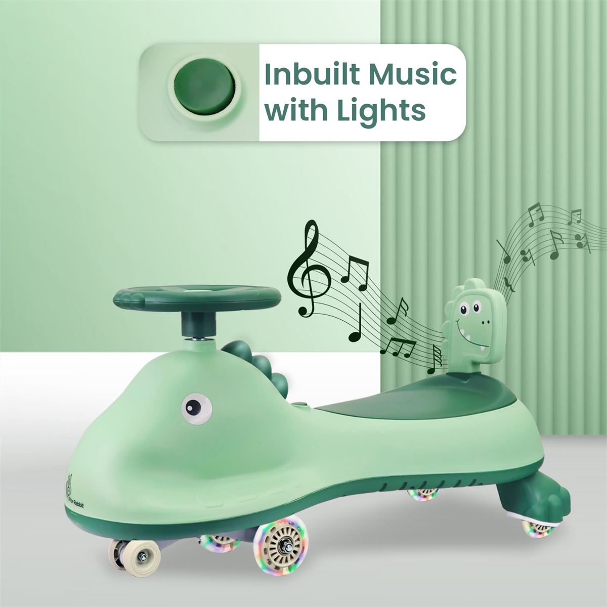 R for Rabbit - Iya Iya Dino - Swing Car Sea Green
