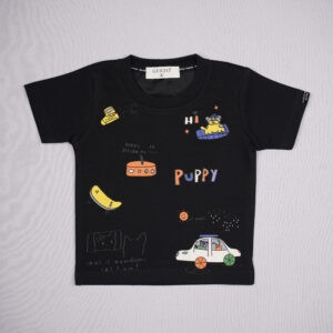 GUSTO Boys Black Graphic & Doodle Printed Round Neck T-Shirt