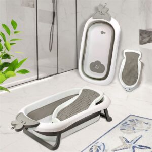 R for Rabbit Bubble Bay Collapsible Baby Bath Tub with Bather Support (Grey)