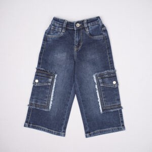 Lovekins High-Rise Fringed Cargo Denim Jeans for Kids
