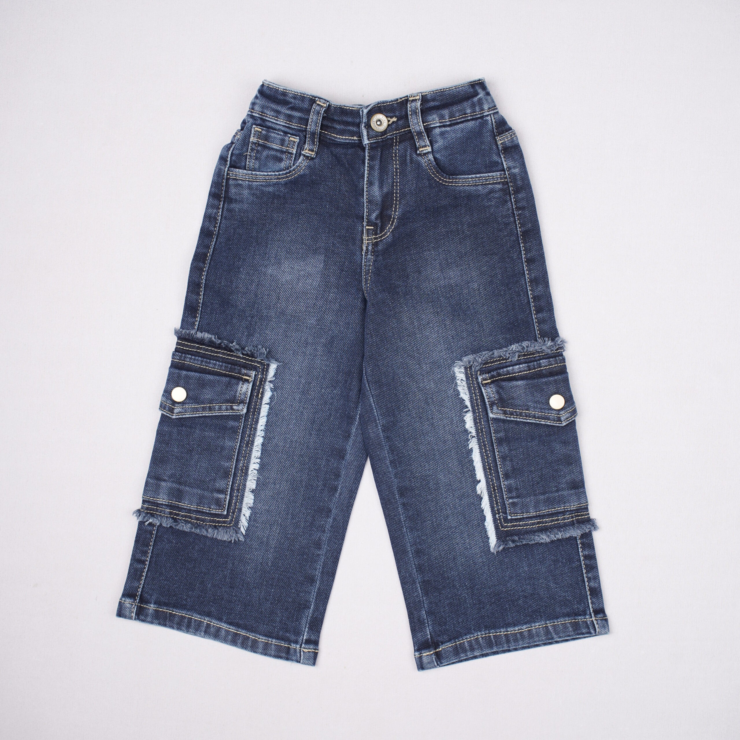 Lovekins High-Rise Fringed Cargo Denim Jeans for Kids