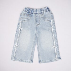 Urbantots Side-Lace Trim & Bow Light Blue Denim Jeans for Kids