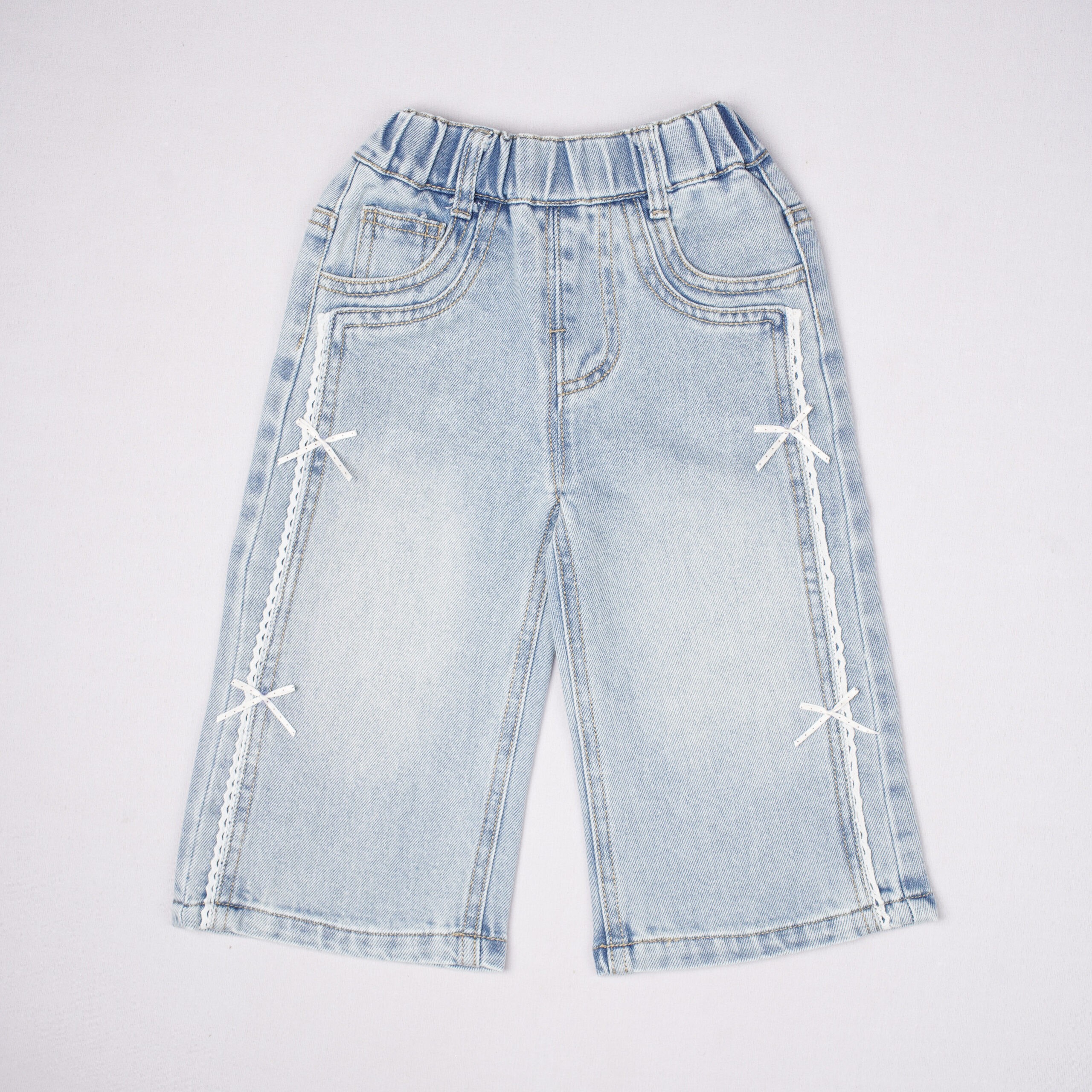 Urbantots Side-Lace Trim & Bow Light Blue Denim Jeans for Kids