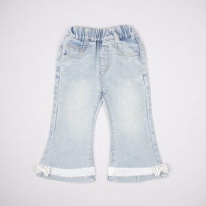 Urbantots Lace & Polka Dot Bow Flare Denim Jeans for Kids