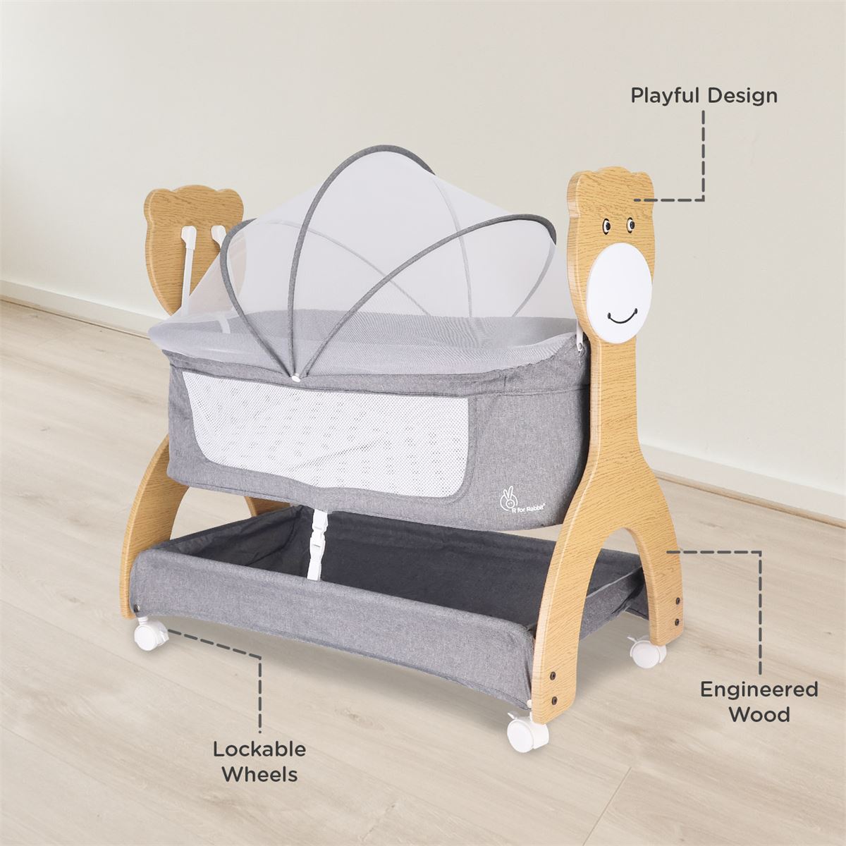 R for Rabbit Wooden Finish Baby Cradle & Bassinet