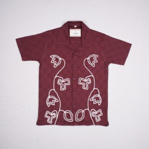 Wolume Boys Wine Textured Embroidered Casual Shirt