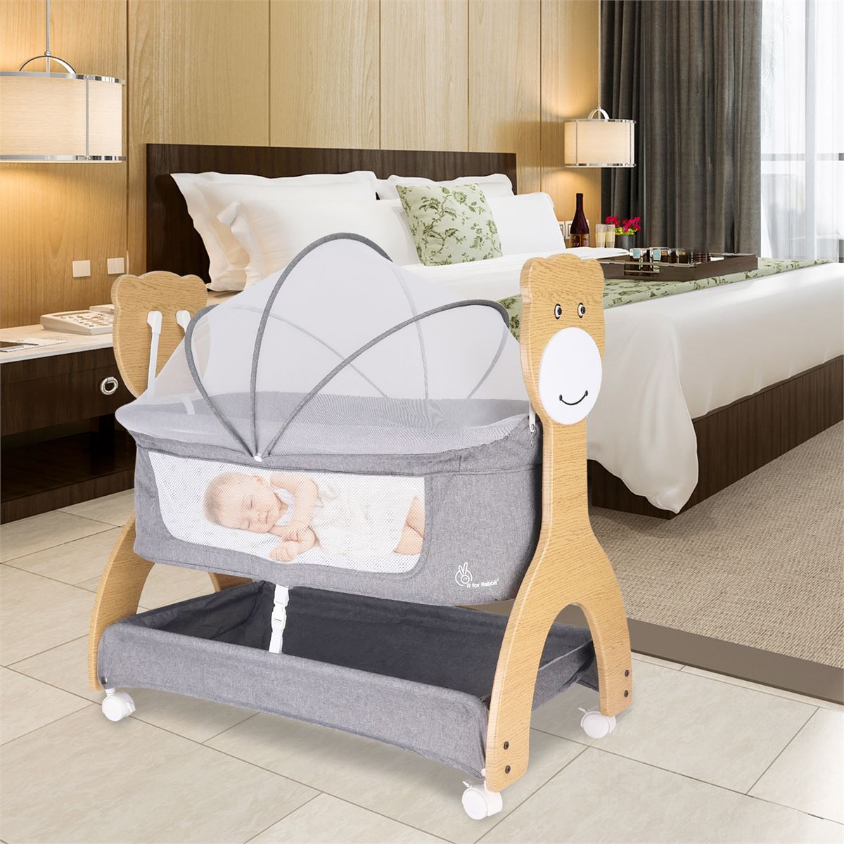 R for Rabbit Wooden Finish Baby Cradle & Bassinet