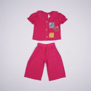 Justtots Hot Pink Embroidered Patch Top and Culottes Set