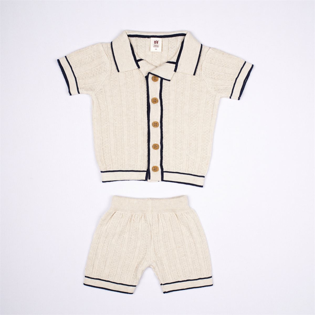 Toffyhouse Cream Cable-Knit Shirt and Shorts Set