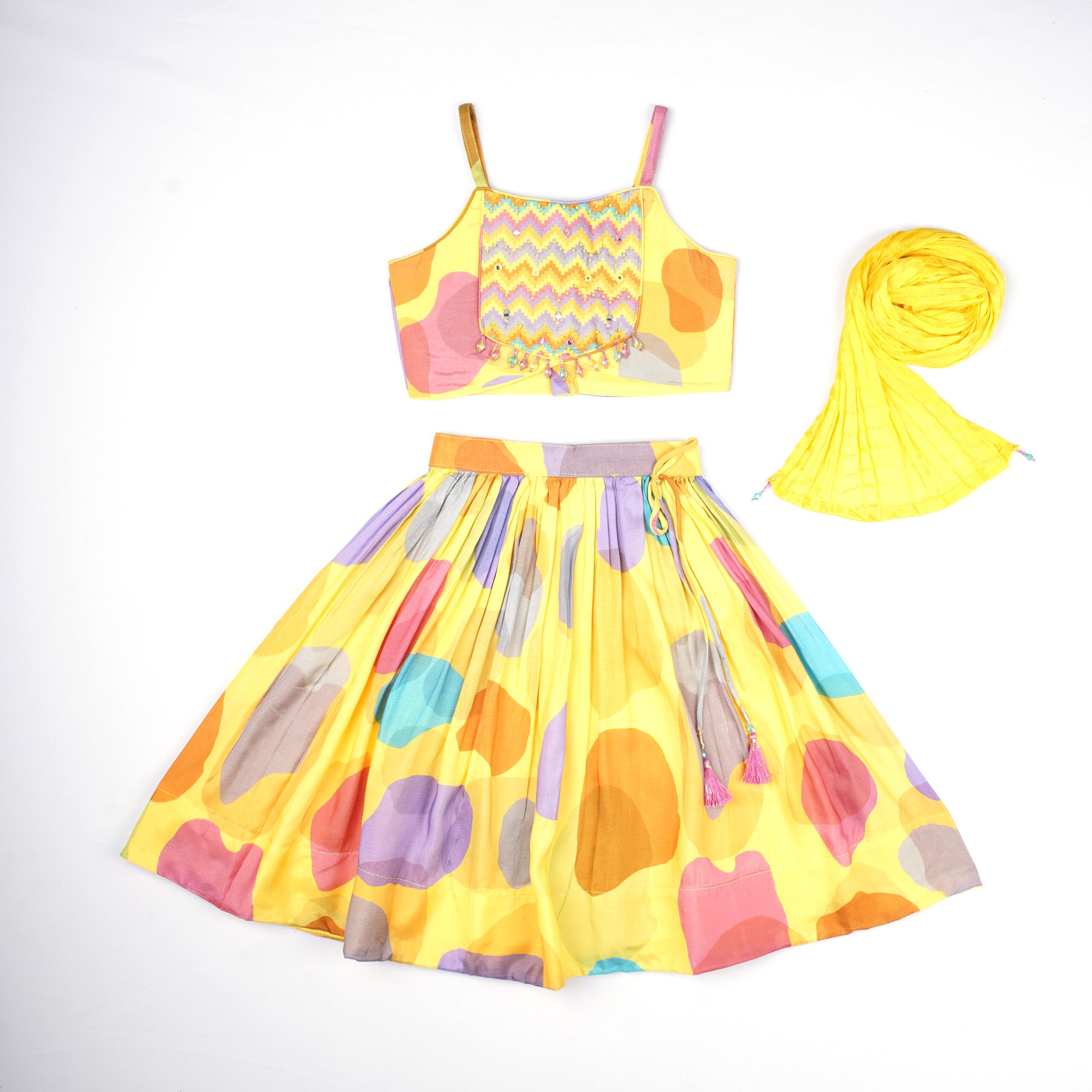 Vibali Sunshine Zigzag Choli with Beaded Tassels