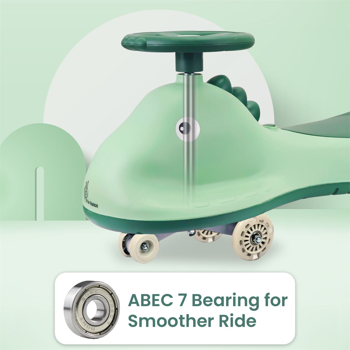R for Rabbit - Iya Iya Dino - Swing Car Sea Green